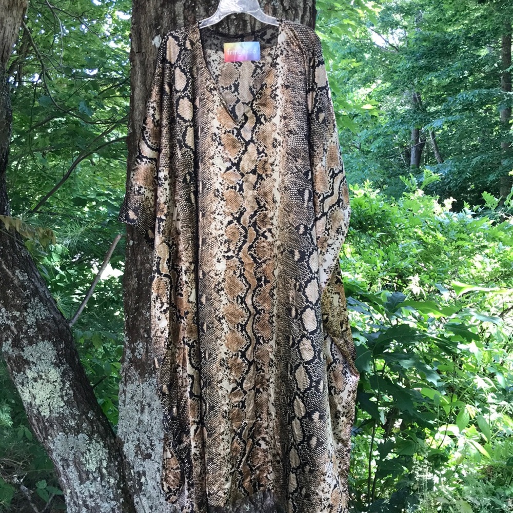 Long Silk Snake-print Caftan Dress